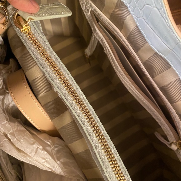 Brahmin Light Blue and Tan Croc-Embossed Shoulder Bag - Picture 3 of 10